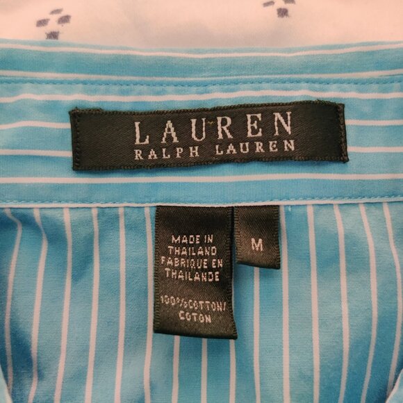 Lauren Ralph Lauren Teal Striped Ruffle Front Blouse - Size M - Picture 6 of 8